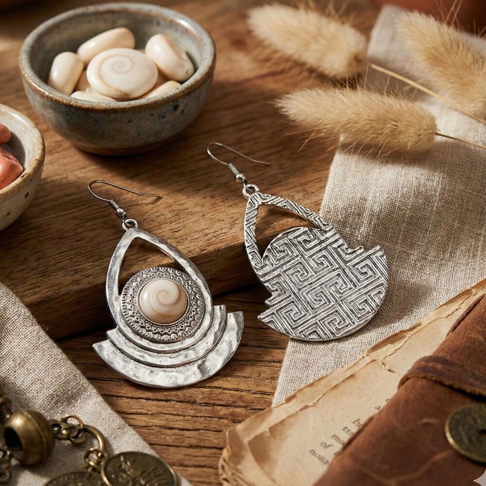 Turkish Handcrafted Boho Chic Dangle Earrings - Statement Fashion Jewelry - Picture 3 of 11